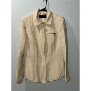 Dana Buchman Womens Open Front Blazer Linen Lined in Ivory Business Size 6